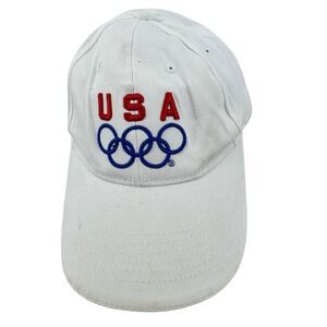 USA Olympics Baseball Cap Men One Size White Embroidered Rings Adjustable‎ Hat
